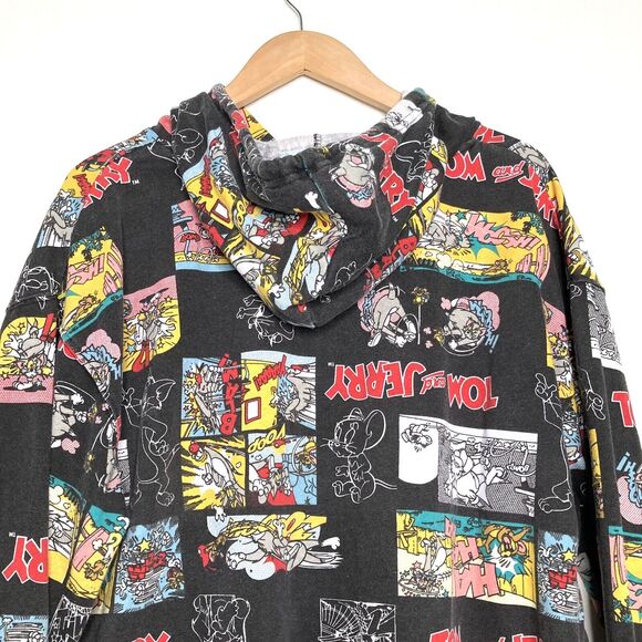 Tom And Jerry Graphic Print Comic All Over Black Pullover Hoodie Size Large L - Picture 6 of 12